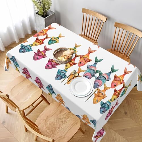 ESNAIUVCD Tischdecke mit buntem Fischdruck, 152,4 x 228,6 cm, auslaufsicherer, strukturierter Stoff, für Innen- und Außenbereich und Feiern von ESNAIUVCD