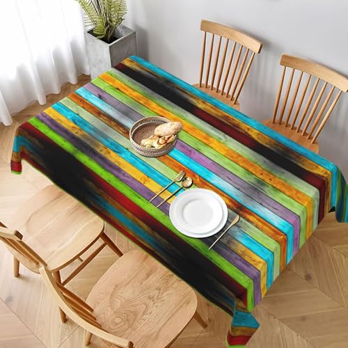 ESNAIUVCD Tischdecke mit buntem Holztafel-Druck, 152,4 x 228,6 cm, auslaufsicherer, strukturierter Stoff, für Innen- und Außenbereich und Feiern von ESNAIUVCD