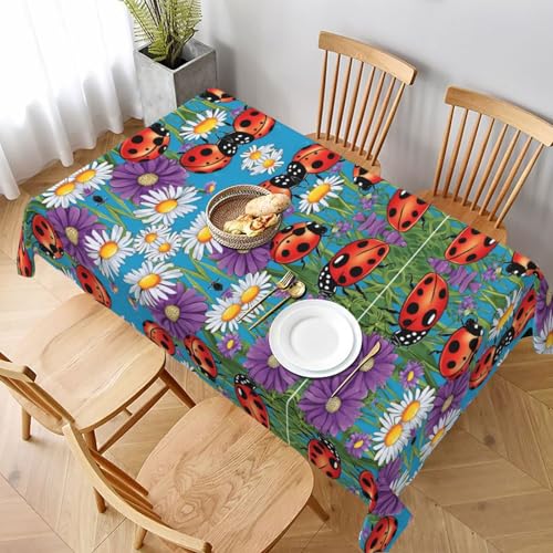 ESNAIUVCD Tischdecke mit buntem Marienkäfer-Druck, 152,4 x 228,6 cm, auslaufsicherer, strukturierter Stoff, für Innen- und Außenbereich und Feiern von ESNAIUVCD