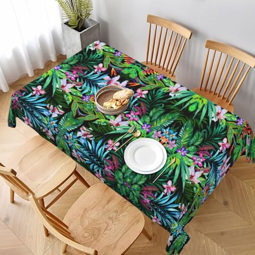 ESNAIUVCD Tischdecke mit buntem tropischem Blattmuster, 152,4 x 228,6 cm, auslaufsicherer, strukturierter Stoff, für Innen- und Außenbereich und Feiern von ESNAIUVCD