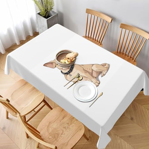 ESNAIUVCD Tischdecke mit französischem Bulldoggen-Druck, 152,4 x 228,6 cm, auslaufsicherer, strukturierter Stoff, für Innen- und Außenbereich und Feiern von ESNAIUVCD