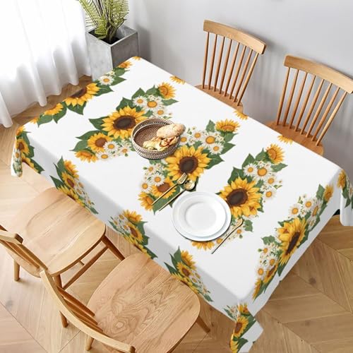 ESNAIUVCD Tischdecke mit gelben Sonnenblumen und weißen Blumen, 152,4 x 228,6 cm, auslaufsicherer, strukturierter Stoff, für Innen- und Außenbereich und Feiern von ESNAIUVCD