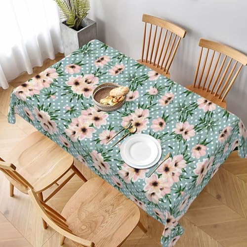 ESNAIUVCD Tischdecke mit gepunktetem Blumendruck, 152,4 x 228,6 cm, auslaufsicherer, strukturierter Stoff, für Innen- und Außenbereich und Feiern von ESNAIUVCD