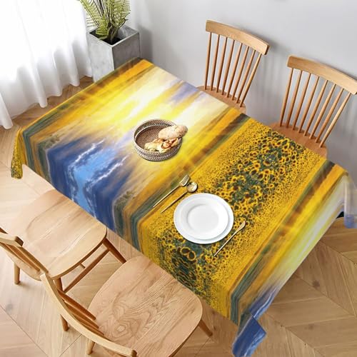 ESNAIUVCD Tischdecke mit goldenem Sonnenblumen-Druck, 152,4 x 228,6 cm, auslaufsicherer, strukturierter Stoff, für Innen- und Außenbereich und Feiern von ESNAIUVCD
