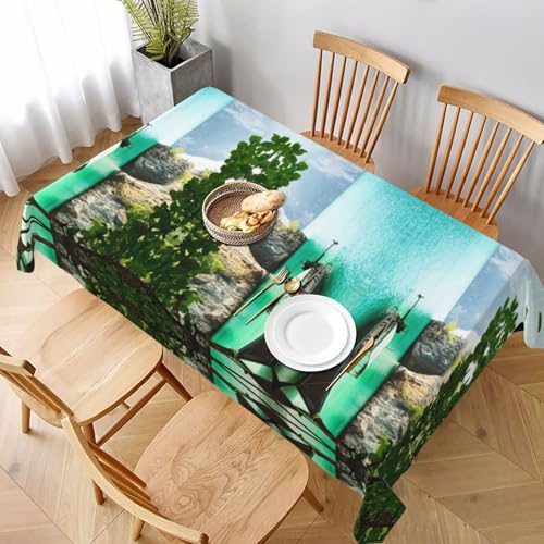 ESNAIUVCD Tischdecke mit grünem Seeboot-Druck, 152,4 x 228,6 cm, auslaufsicherer, strukturierter Stoff, für Innen- und Außenbereich und Feiern ESNAIUVCD Tischdecke mit grünem Seeboot-Druck, 152,4 x 228,6 cm, auslaufsicherer, strukturierter Stoff, für Innen- und Außenbereich und Feiern von ESNAIUVCD