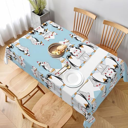 ESNAIUVCD Tischdecke mit niedlichem Pinguin-Druck, 152,4 x 228,6 cm, auslaufsicherer, strukturierter Stoff, für Innen- und Außenbereich und Feiern von ESNAIUVCD