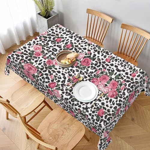 ESNAIUVCD Tischdecke mit niedlichem Rosenmuster, Leopardenmuster, auslaufsicherer, strukturierter Stoff, für Innen- und Außenbereich und Feiern ESNAIUVCD Tischdecke mit niedlichem Rosenmuster, Leopardenmuster, auslaufsicherer, strukturierter Stoff, für Innen- und Außenbereich und Feiern von ESNAIUVCD
