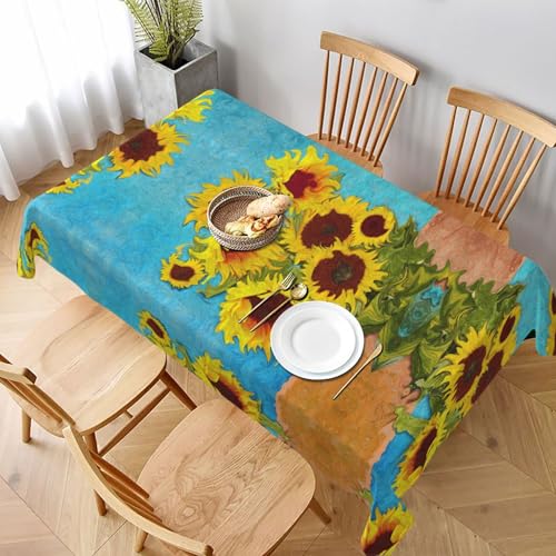 ESNAIUVCD Tischdecke mit schönem Sonnenblumen-Ölgemälde-Druck, 152,4 x 228,6 cm, auslaufsicherer, strukturierter Stoff, für Innen- und Außenbereich und Feiern von ESNAIUVCD