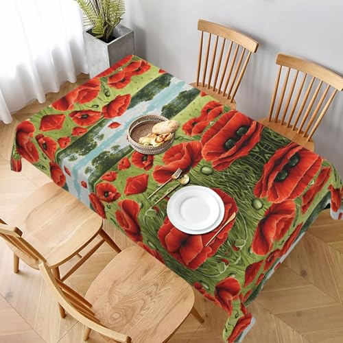 ESNAIUVCD Tischdecke mit schönem roten Mohnblumen-Druck, 152,4 x 228,6 cm, strukturierter Stoff, für Innen- und Außenbereich und Feiern von ESNAIUVCD
