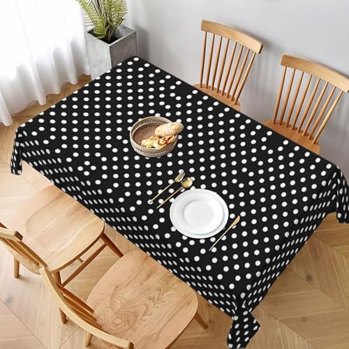 ESNAIUVCD Tischdecke mit schwarz-weißen Punkten, 152,4 x 228,6 cm, auslaufsicherer, strukturierter Stoff, für Innen- und Außenbereich und Feiern von ESNAIUVCD