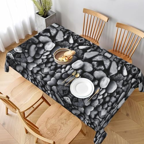 ESNAIUVCD Tischdecke mit vielen schwarzen Kieselsteinen, 152,4 x 228,6 cm, auslaufsicherer, strukturierter Stoff, für Innen- und Außenbereich von ESNAIUVCD