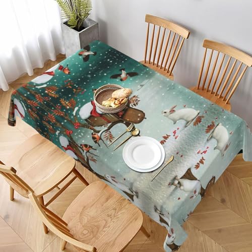ESNAIUVCD Tischdecke mit weihnachtlichem Hasen-Motiv, 152,4 x 228,6 cm, auslaufsicherer, strukturierter Stoff, für Innen- und Außenbereich von ESNAIUVCD
