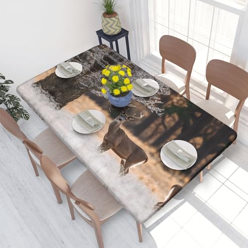 ESNAIUVCD Weißschwanz-Hirsch-Druck, ölbeständige, rechteckige Tischdecke, Restaurant-Tischdecke, Gartenparty, Tischdecke (1,2 m) von ESNAIUVCD