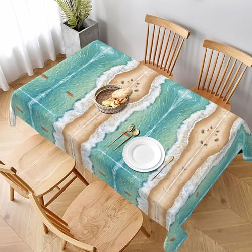 Tischdecke mit romantischem Strandmuster, 152,4 x 228,6 cm, auslaufsicherer, strukturierter Stoff, für Innen- und Außenbereich und Feiern von ESNAIUVCD