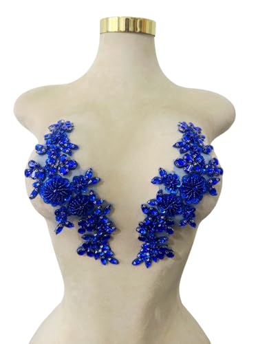 Handgefertigte Mieder-Strass-Applikation, Nähen, Glasperlen, Steine, Kristallbesatz, Spitzenaufnäher für Kleid, Kleidung, Accessoires, 1 Paar/Tasche, 8,9 x 24,9 cm, Blau Handgefertigte Mieder-Strass-Applikation, Nähen, Glasperlen, Steine, Kristallbesatz, Spitzenaufnäher für Kleid, Kleidung, Accessoires, 1 Paar/Tasche, 8,9 x 24,9 cm, Blau von ESOSZNUA