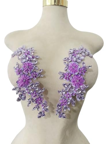 Handgefertigte Mieder-Strass-Applikation, Nähen, Glasperlen, Steine, Kristallbesatz, Spitzenaufnäher für Kleid, Kleidung, Accessoires, 1 Paar/Tasche, 8,9 x 24,9 cm, Hellviolett Handgefertigte Mieder-Strass-Applikation, Nähen, Glasperlen, Steine, Kristallbesatz, Spitzenaufnäher für Kleid, Kleidung, Accessoires, 1 Paar/Tasche, 8,9 x 24,9 cm, Hellviolett von ESOSZNUA