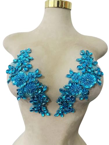 Handgefertigte Mieder-Strass-Applikation, Nähen, Glasperlen, Steine, Kristallbesatz, Spitzenaufnäher für Kleid, Kleidung, Accessoires, 1 Paar/Tasche, 8,9 x 24,9 cm, Himmelblau Handgefertigte Mieder-Strass-Applikation, Nähen, Glasperlen, Steine, Kristallbesatz, Spitzenaufnäher für Kleid, Kleidung, Accessoires, 1 Paar/Tasche, 8,9 x 24,9 cm, Himmelblau von ESOSZNUA