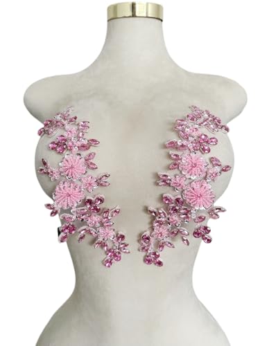 Handgefertigte Mieder-Strass-Applikation, Nähen, Glasperlen, Steine, Kristallbesatz, Spitzenaufnäher für Kleid, Kleidung, Accessoires, 1 Paar/Tasche, 8,9 x 24,9 cm, Rosa Handgefertigte Mieder-Strass-Applikation, Nähen, Glasperlen, Steine, Kristallbesatz, Spitzenaufnäher für Kleid, Kleidung, Accessoires, 1 Paar/Tasche, 8,9 x 24,9 cm, Rosa von ESOSZNUA