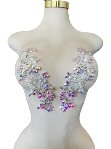 Handgefertigte Mieder-Strass-Applikation, zum Nähen, Glasperlen, Steine, Kristallbesatz, Spitzenaufnäher für Kleid, Kleidung, Accessoires, 1 Paar/Tasche, 8,9 x 24,9 cm (transparent AB) von ESOSZNUA