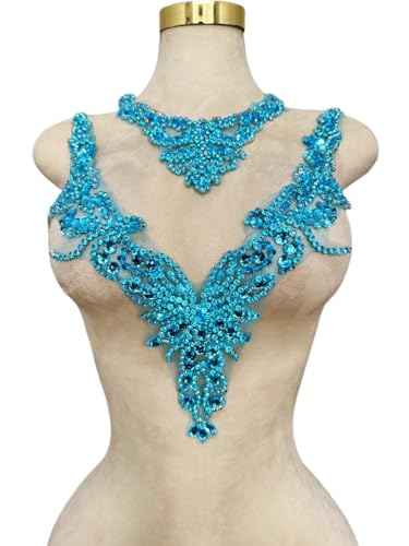 Pure Handgefertigte Strass-Applikation, Zubehör, Handnähen, Perlen, Steine, Besatz, Flicken für Mädchen, Hochzeitskleid, 2 Stück/Set (Himmelblau) von ESOSZNUA