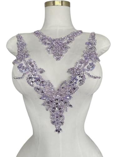 Pure Handgefertigte Strass-Applikation, Zubehör, Handnähen, Perlen, Steine, Besatz, Flicken für Mädchen, Hochzeitskleid, 2 Stück/Set (Violett) von ESOSZNUA
