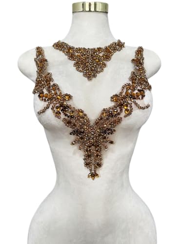 Pure Handgefertigte Strass-Applikation, Zubehör, Handnähen, Perlen, Steine, Besatz, Flicken für Mädchen, Hochzeitskleid, 2 Stück/Set (braun) von ESOSZNUA