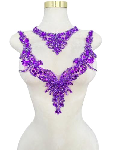 Pure Handgefertigte Strass-Applikation, Zubehör, Handnähen, Perlen, Steine, Besatz, Flicken für Mädchen, Hochzeitskleid, 2 Stück pro Set (lila) von ESOSZNUA