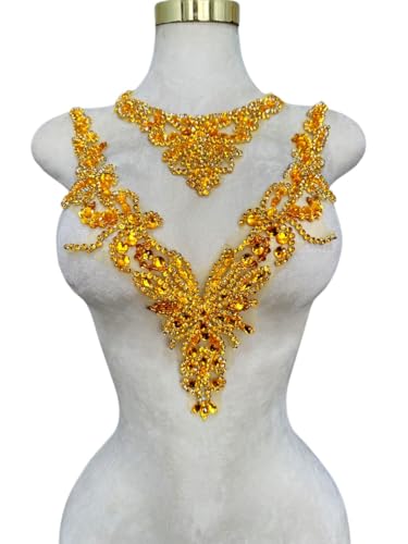 Pure handgefertigte Strass-Applikation, Zubehör, Handnähen, Perlen, Steine, Besatz, Flicken für Mädchen, Hochzeitskleid, 2 Stück/Set (Gold) von ESOSZNUA