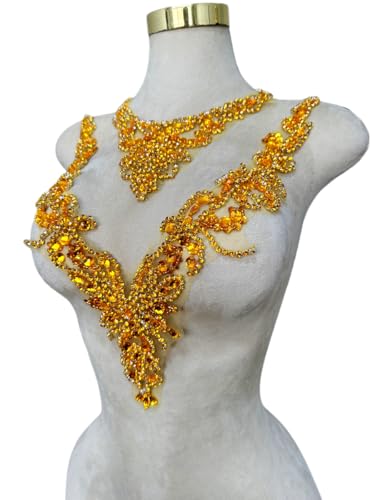 Pure handgefertigte Strass-Applikation, Zubehör, Handnähen, Perlen, Steine, Besatz, Flicken für Mädchen, Hochzeitskleid, 2 Stück/Set (Gold) von ESOSZNUA