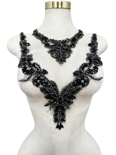 Pure handgefertigte Strass-Applikation, Zubehör, Handnähen, Perlen, Steine, Besatz, Flicken für Mädchen, Hochzeitskleid, 2 Stück/Set (schwarz) von ESOSZNUA