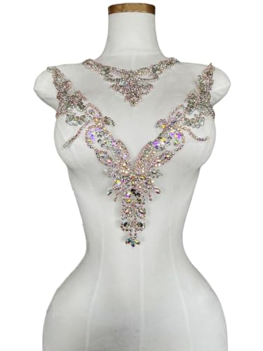 Pure handgefertigte Strass-Applikation, Zubehör, Handnähen, Perlen, Steine, Besatz, Flicken für Mädchen, Hochzeitskleid, 2 Stück/Set (transparentes AB) von ESOSZNUA
