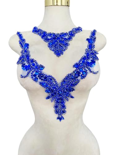Pure handgefertigte Strass-Applikation, Zubehör, Handnähen, Perlen, Steine, Besatz, Flicken für Mädchen, Hochzeitskleid, 2 Stück pro Set, Blau von ESOSZNUA