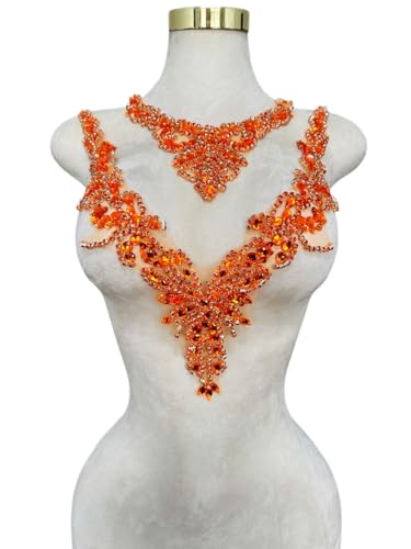 Pure handgefertigte Strass-Applikation, Zubehör, Handnähen, Perlen, Steine, Besatz, Flicken für Mädchen, Hochzeitskleid, 2 Stück pro Set, Orange Pure handgefertigte Strass-Applikation, Zubehör, Handnähen, Perlen, Steine, Besatz, Flicken für Mädchen, Hochzeitskleid, 2 Stück pro Set, Orange von ESOSZNUA