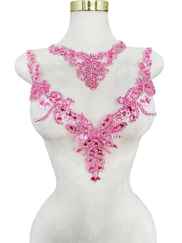 Pure handgefertigte Strass-Applikation, Zubehör, Handnähen, Perlen, Steine, Besatz, Flicken für Mädchen, Hochzeitskleid, 2 Stück pro Set, Rosa Pure handgefertigte Strass-Applikation, Zubehör, Handnähen, Perlen, Steine, Besatz, Flicken für Mädchen, Hochzeitskleid, 2 Stück pro Set, Rosa von ESOSZNUA