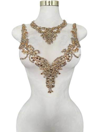 Pure handgefertigte Strass-Applikation, Zubehör, Handnähen, Perlen, Steine, Besatz, Flicken für Mädchen, Hochzeitskleid, 2 Stück pro Set (Champagner) von ESOSZNUA