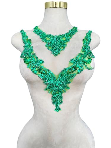 Pure handgefertigte Strass-Applikation, Zubehör, Handnähen, Perlen, Steine, Besatz, Flicken für Mädchen, Hochzeitskleid, 2 Stück pro Set (Hellgrün) von ESOSZNUA