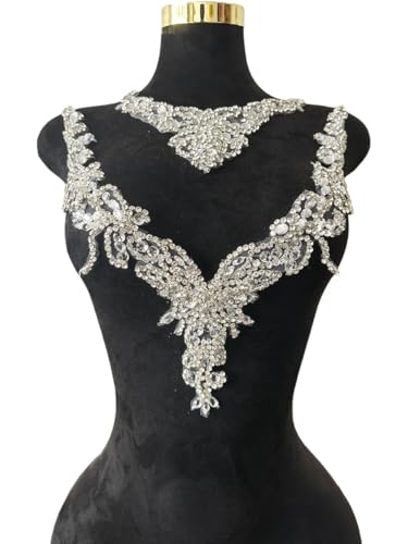 Pure handgefertigte Strass-Applikation, Zubehör, Handnähen, Perlen, Steine, Besatz, Flicken für Mädchen, Hochzeitskleid, 2 Stück pro Set (Silber) von ESOSZNUA