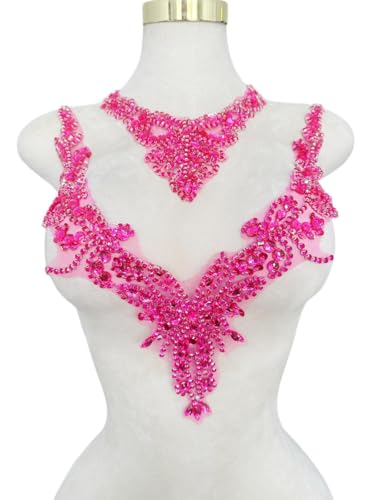 Pure handgefertigte Strass-Applikation, Zubehör, handgenäht, Perlen, Steine, Besatz, Flicken für Mädchen, Hochzeitskleid, 2 Stück pro Set (Rosarot) von ESOSZNUA