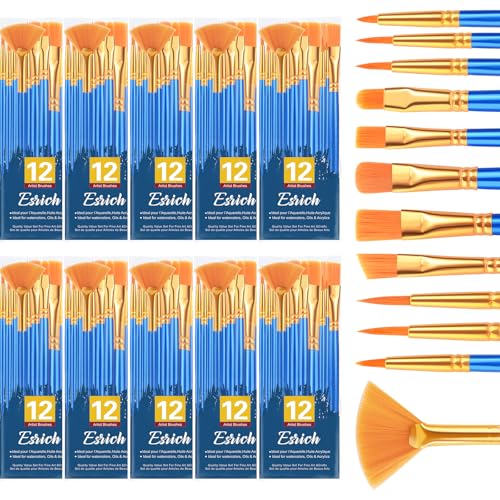 ESRICH Pinsel-Set, 10 Stück/120 Stück, Nylonhaar, runde Spitze, Acryl-Pinsel für Aquarell, Öl, Stein, Gesichtsmalerei, 12 Größen, Pinsel für alle Zwecke, Kinder und Erwachsene, Kunstmalpinsel-Set. ESRICH Pinsel-Set, 10 Stück/120 Stück, Nylonhaar, runde Spitze, Acryl-Pinsel für Aquarell, Öl, Stein, Gesichtsmalerei, 12 Größen, Pinsel für alle Zwecke, Kinder und Erwachsene, Kunstmalpinsel-Set. von ESRICH