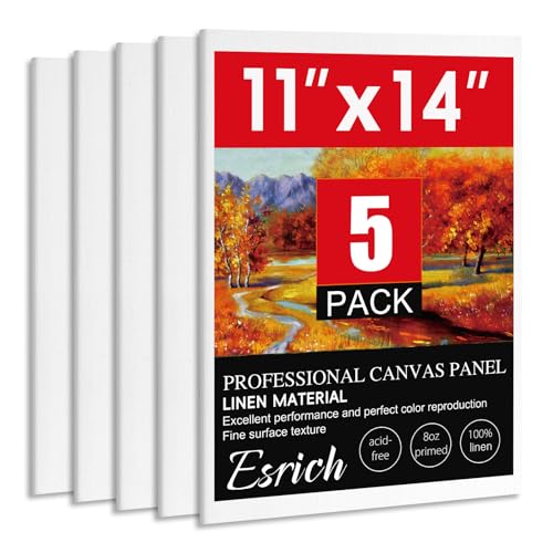 ESRICH Professionelle Leinen-Leinwand zum Malen, 5 Stück, Leinen-Leinwand, 28,9 x 35,6 cm, grundiert, säurefrei, blanko, zum Malen für Künstler, Maler von ESRICH