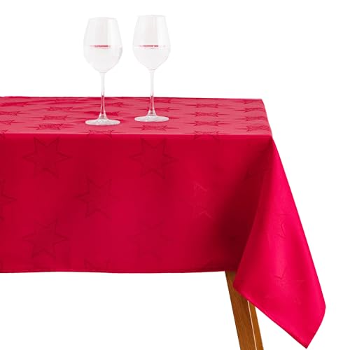 ESSEX - Tischdecke 150 x 300 cm Xmas Stars, Tischdecken aus Strapazierfähigem Stoff, Hochwertige Tischtuch, Table Cloth Mehrfachen Gebrauch, Einfache Pflege - Rot von ESSEX