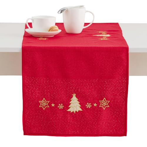 ESSEX - Tischdecke 40 x 140 cm Bright Trees, Tischdecken aus Strapazierfähigem Stoff, Hochwertige Tischtuch, Table Cloth Mehrfachen Gebrauch, Einfache Pflege - Rot von ESSEX