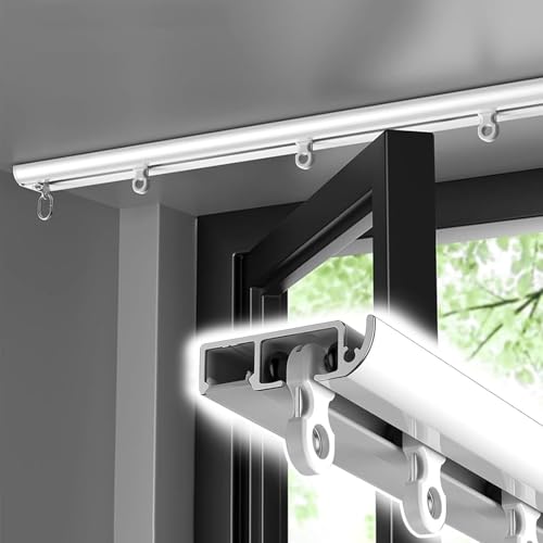 ESSLIVE Gardinenstange Decke Montiert Vorhang Track Stangen Für Dusche Wohnung, Schwerlast-Aluminium-Legierung Vorhangstange Schiene Mit Kit, Loft Büro Vorhangstange(230cm/7.6ft) von ESSLIVE