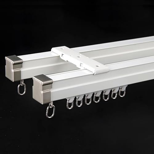 ESSLIVE Gardinenstange Double Track Vorhangstange Schiene Für Fenster Tür, Ceiling/Wall Mount Aluminium-Legierung Wohnzimmer Tracks System, Vorhangstange Mit Set(Ceiling Mount,240cm/7.9ft) von ESSLIVE