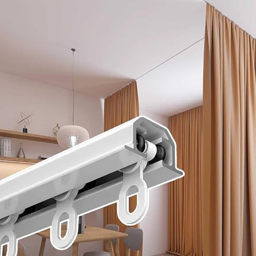 ESSLIVE Gardinenstange Heavy Duty Curtain Bar Für Dusche Wohnung, Aluminium-Legierung Decke Montiert Vorhang Track Rods, Loft Büro Vorhangstange Kit(340cm/11.3ft) von ESSLIVE