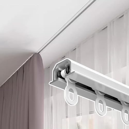 ESSLIVE Gardinenstange Versteckte Vorhangschienen-Deckenmontage, Versenkte Weiße Vorhangstange Für Fenster/Raumteiler, Schlafzimmer Fenster Tür Gerade Vorhangstange(130cm/4.3ft) von ESSLIVE