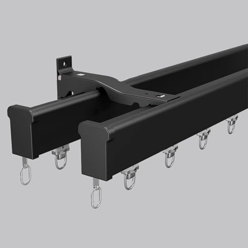 ESSLIVE Gardinenstange Wandmontage Doppelvorhangschiene, Aluminium Vorhangstangen Für Dusche Erkerfenster, Wohnzimmer Vorhang Stange Bar System Für Fenster Tür(Black,340cm/11.3ft) von ESSLIVE