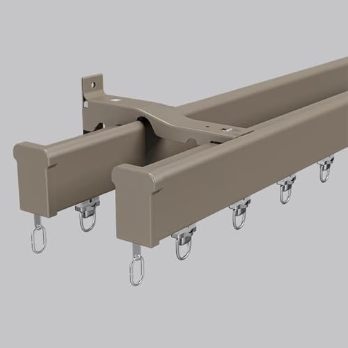 ESSLIVE Gardinenstange Wandmontage Doppelvorhangschiene, Aluminium Vorhangstangen Für Dusche Erkerfenster, Wohnzimmer Vorhang Stange Bar System Für Fenster Tür(Brown,140cm/4.6ft) von ESSLIVE