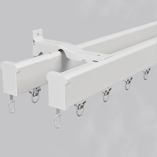 ESSLIVE Gardinenstange Wandmontage Doppelvorhangschiene, Aluminium Vorhangstangen Für Dusche Erkerfenster, Wohnzimmer Vorhang Stange Bar System Für Fenster Tür(White,190cm/6.2ft) von ESSLIVE