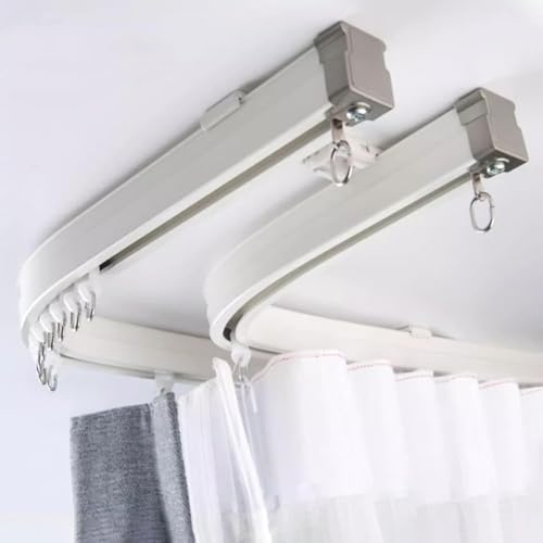 ESSLIVE Gardinenstange Weiße Doppelvorhangschiene Für Wohnzimmer Schlafzimmer, Gebogene Aluminiumlegierung Vorhangstange Set, Deckenmontage Vorhangstange(340cm/11.3ft) von ESSLIVE